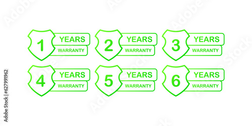 Warranty icons. Flat style, green. Years warranty icons, guaranty. Vector icons