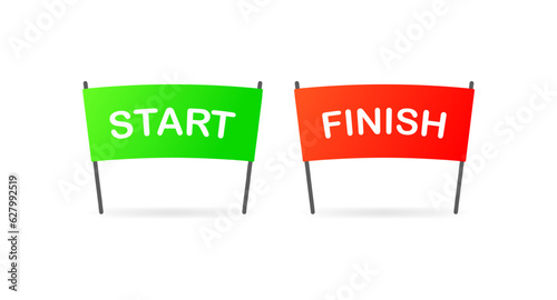 Start and finish banners. Flat, colored, start sign, finish sign, vector illustration