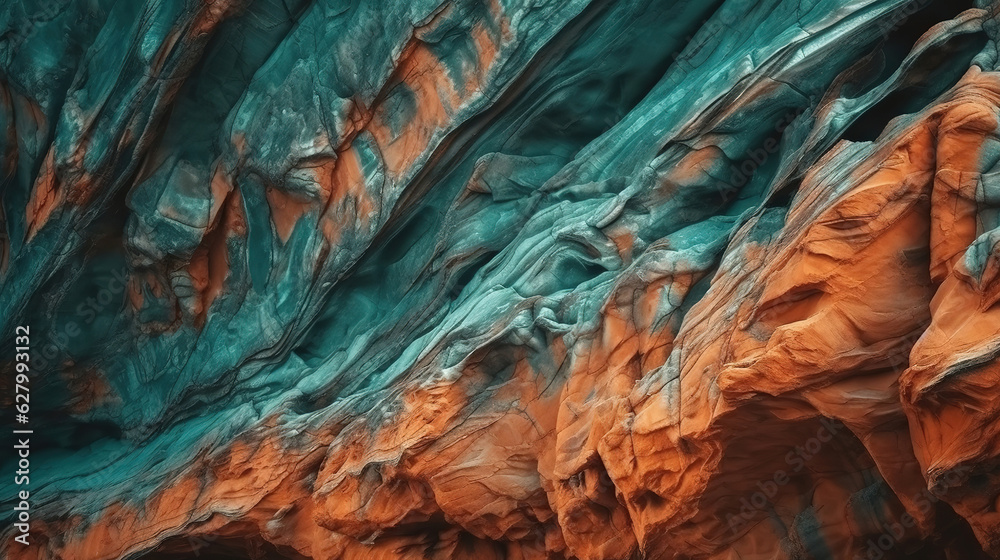Orange teal modern background for design and toned rock formation texture. Generative Ai