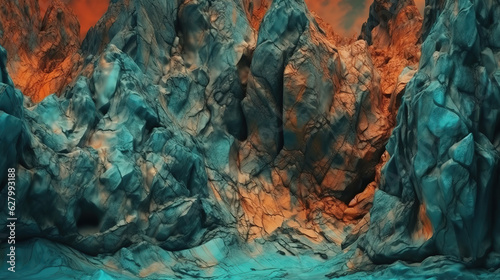 Orange teal modern background for design and toned rock formation texture. Generative Ai © RUMA