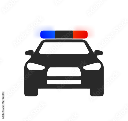 Police car. Silhouette, color, flashing lights, flashers on the car. Vector illustration