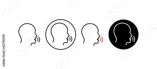 Talking person. Silhouette, black, please speak icons, voice icon. Vector illustration