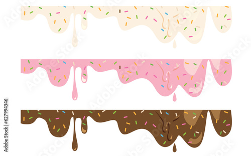 カラースプレーの混ざった3種類のとろけるアイスクリームのあしらいセット