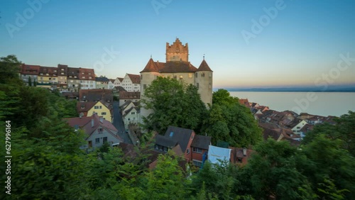 City of Meersburg on the Lake of Constanze - Bodensee - timelapse video during sunset