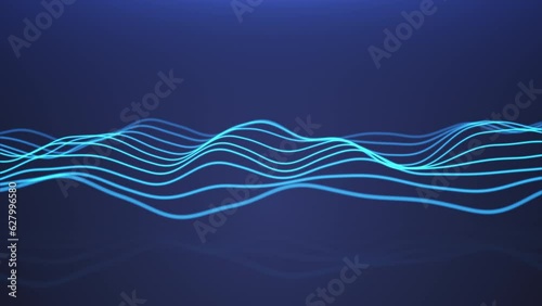 Animation of a sine wave on a blue background. Wavy surface with reflection. 3D render. 4k. photo