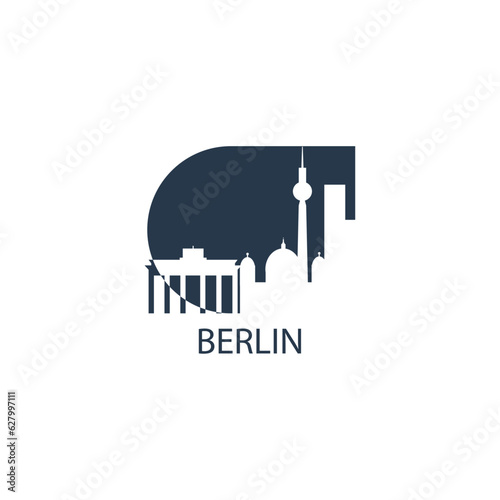 Germany Berlin cityscape skyline capital city panorama vector flat modern logo icon. Central Europe region emblem idea with landmarks and building silhouettes