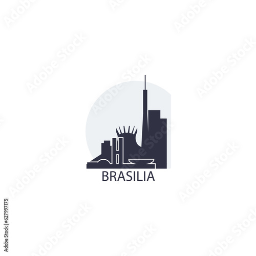 Brazil Brasilia cityscape skyline capital city panorama vector flat modern logo icon. Latin America region emblem idea with landmarks and building silhouettes photo