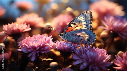 Close-up of a butterfly on a flower. a large butterfly sitting on green leaves, a beautiful insect in its natural habitat. Generative AI