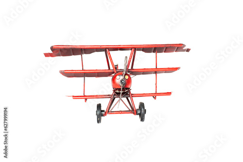 airplane toy red made of metal. White background