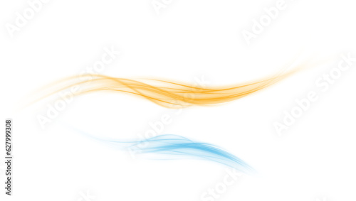Yellow and blue magic spirals with sparkles. Yellow and blue light effect. Glitter particles with lines. Swirl effect. PNG.