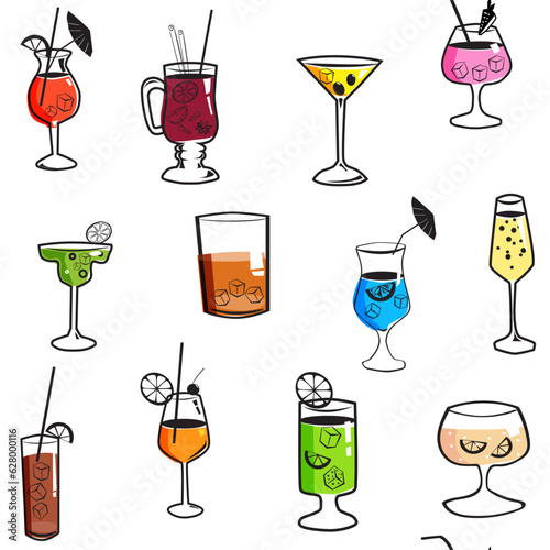 Cocktail beverages seamless pattern background