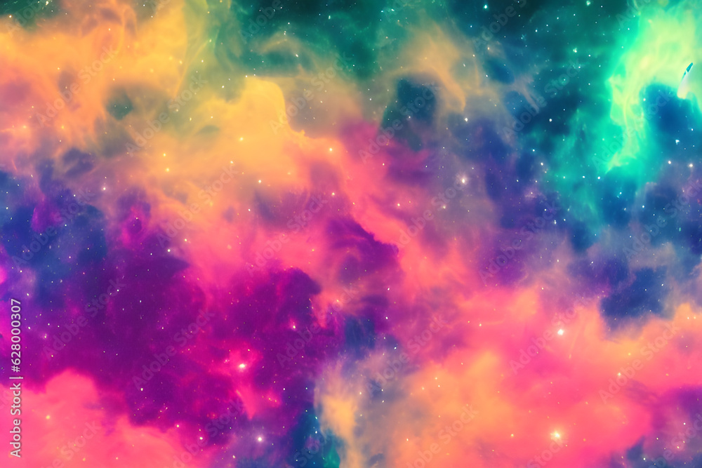 Abstract colorful nebula background textures with sparkling stars. Generative AI, AI Generated.