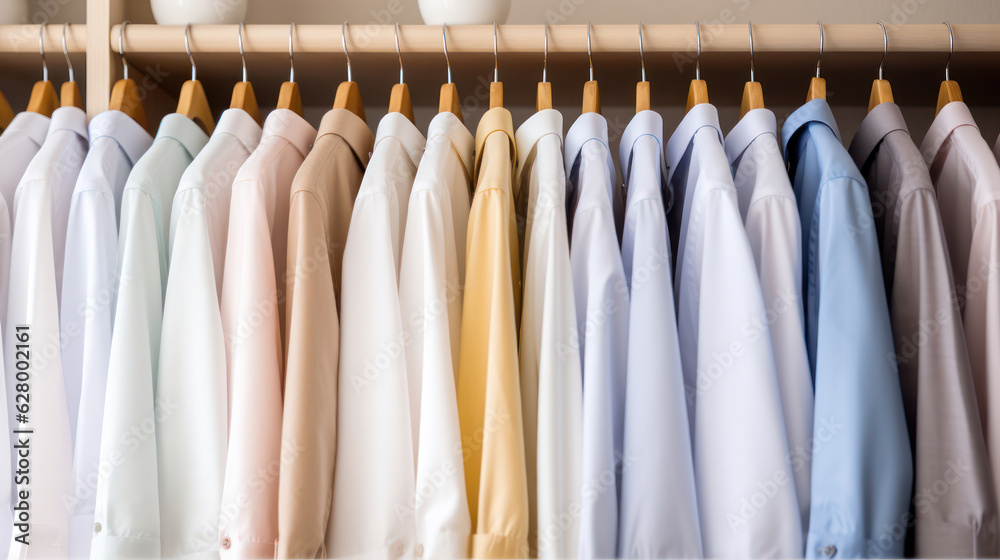 Clouse up mens shirts hanging neatly in the closet Clouse up mens shirts hanging neatly in the closet