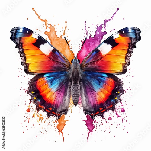 Wonderful and colorful butterfly with some brush splash on white background. Generative ai © Hendrikus