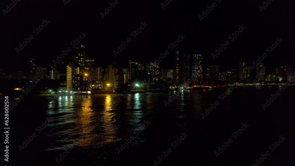 Cityscape of Honolulu and Waikiki at night. 4k drone. Cityscape of Honolulu and Waikiki at night. 4k drone.