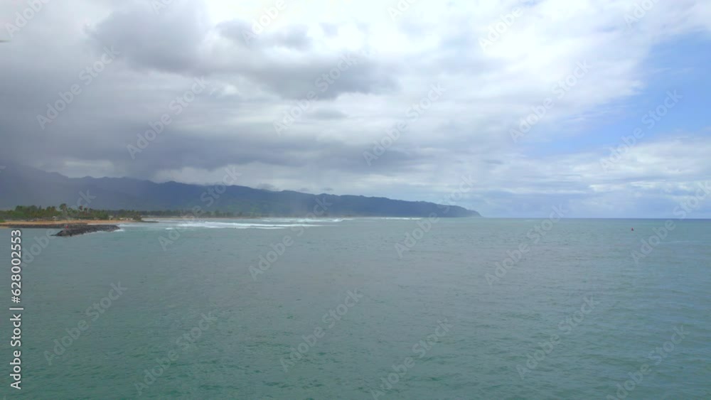 Aerial view of Hale'iwa Oahu Hawaii North Shore coastline heading southwest. 4k drone. Aerial view of Hale'iwa Oahu Hawaii North Shore coastline heading southwest. 4k drone.