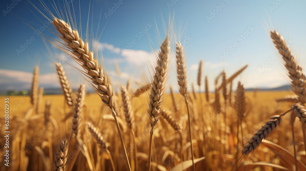 Giant ears of wheat against the blue sky Giant ears of wheat against the blue sky