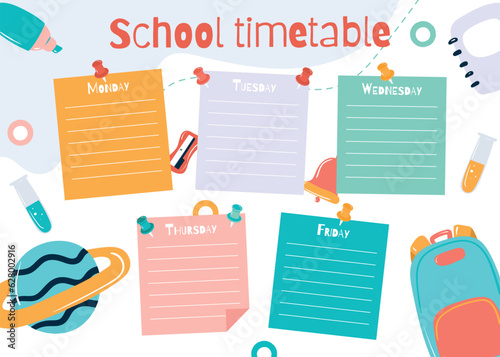 Bright school timetable Vector illustration