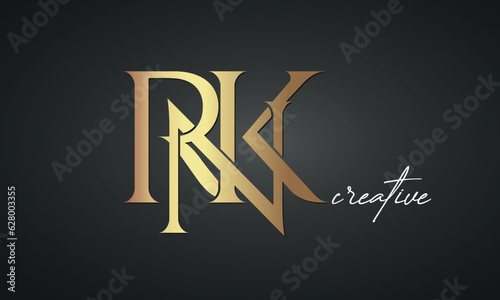 luxury letters RNK golden logo icon premium monogram, creative royal logo design photo