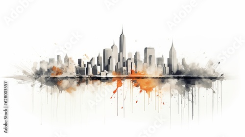 City scape illustration on white background with brush splash, suitable for business, technology assets. Generative ai