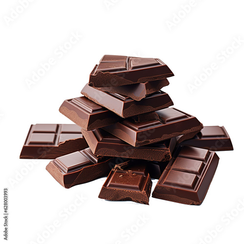 Chocolate pieces isolated on white background with clipping path.