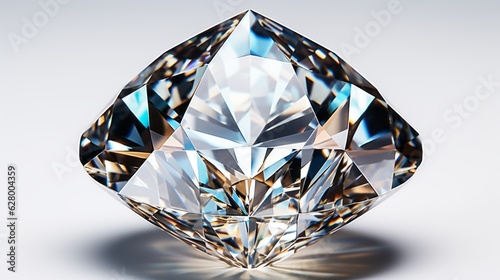 Sparkling luxury diamond on white background. Bright brilliant cut diamond with luminous lens flares. Generative AI