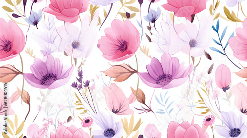 seamless pattern with pink flowers © Zanni