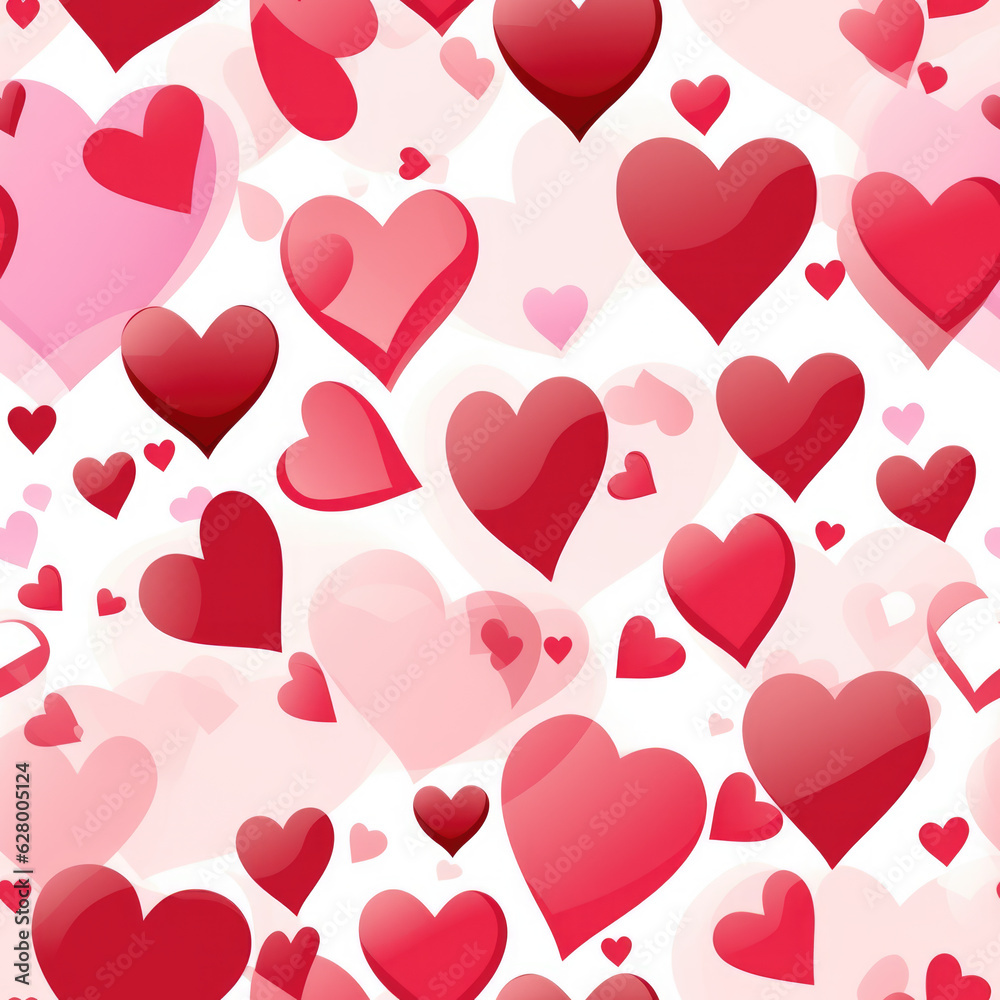 A lot of red hearts on a white background. Digital image. Valentine seamless pattern.