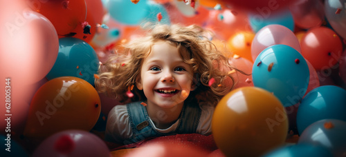 child playing with balloons