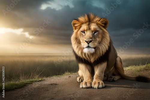 male lion in the wild generated Ai
