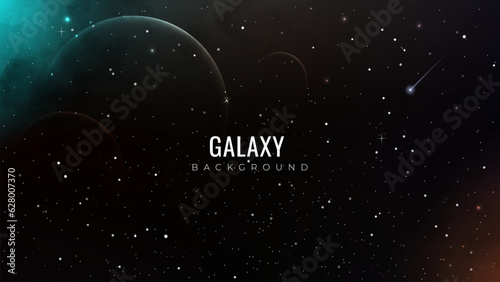 Galaxy background. Abstract constellation background with nebula and planets. Cosmos background. Night sky.