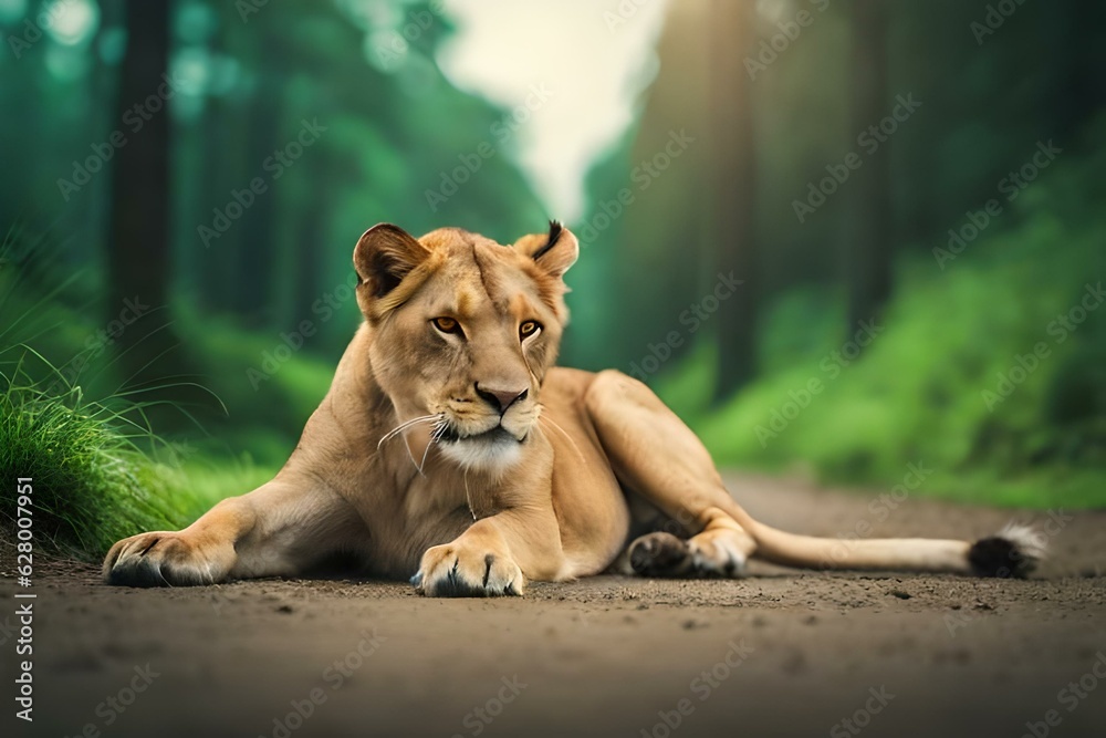 Obraz premium lion in the grass generated Ai