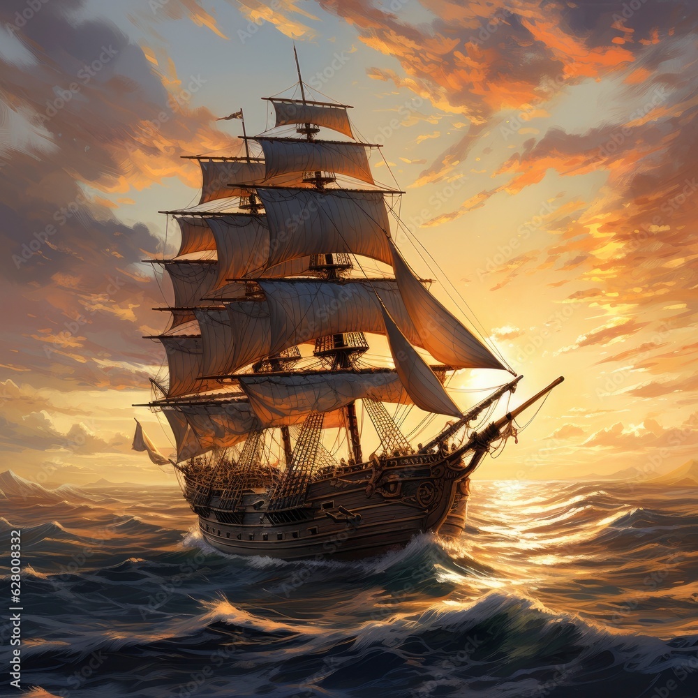 Fototapeta premium Seafaring Explorers: Maritime Adventure on the High Seas. Generative AI