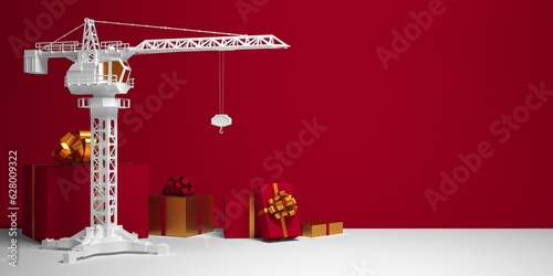 Greeting card or banner template on a construction, industrial or real estate theme. 3d render.