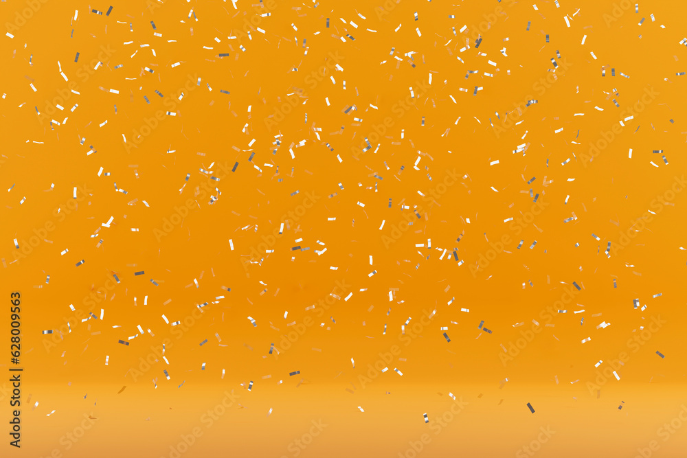Silver confetti on yellow background. 3d rendering Silver confetti on yellow background. 3d rendering