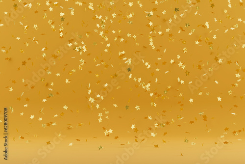 Confetti star shape on yellow background. 3d rendering
