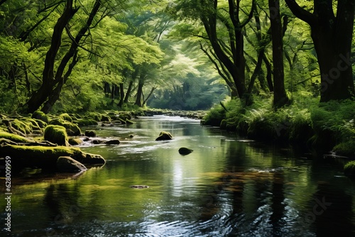 Tranquil River Winding Through A Lush Forest  Generative AI