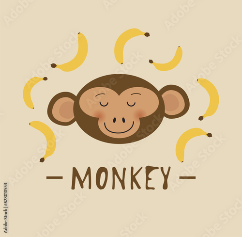 Wallpaper Mural Illustration of a monkey with bananas on a light brown background. Torontodigital.ca