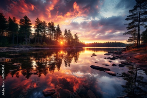 Captivating Sunrise Over A Tranquil Lake  Generative AI