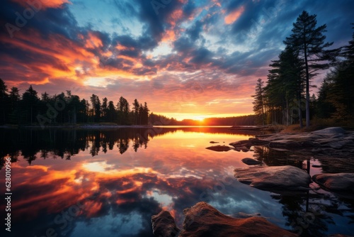 Captivating Sunrise Over A Tranquil Lake, Generative AI © Starlight