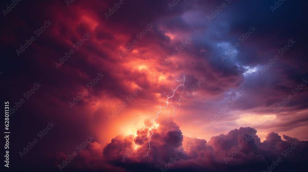 Fototapeta premium lightning in the clouds, purple, pink