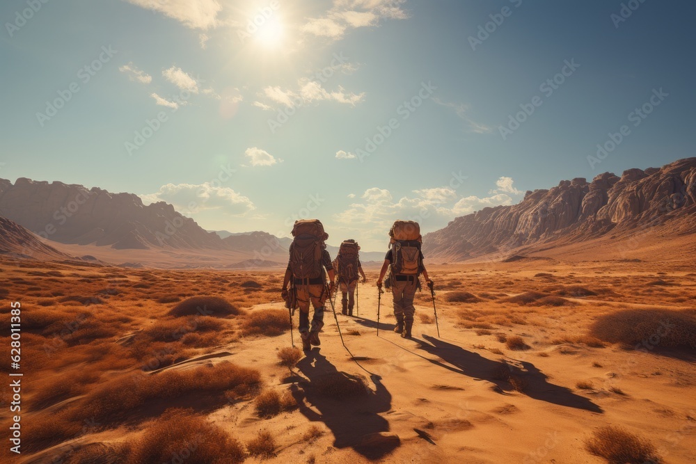 Group Of Adventurers Exploring A Vast Canyon, Generative AI
