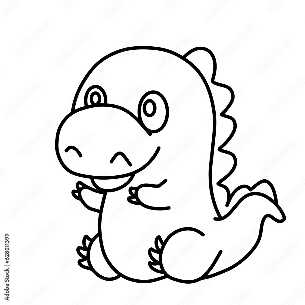 Cute Dinosaur Cartoon Outline for Coloring