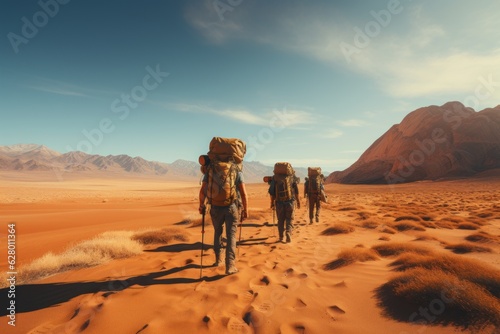 Group Of Adventurers Exploring A Vast Canyon, Generative AI © Starlight