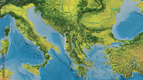 Shape of Albania. Outlined. Topographic.
