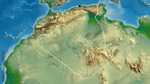 Shape of Algeria. Outlined. Physical.