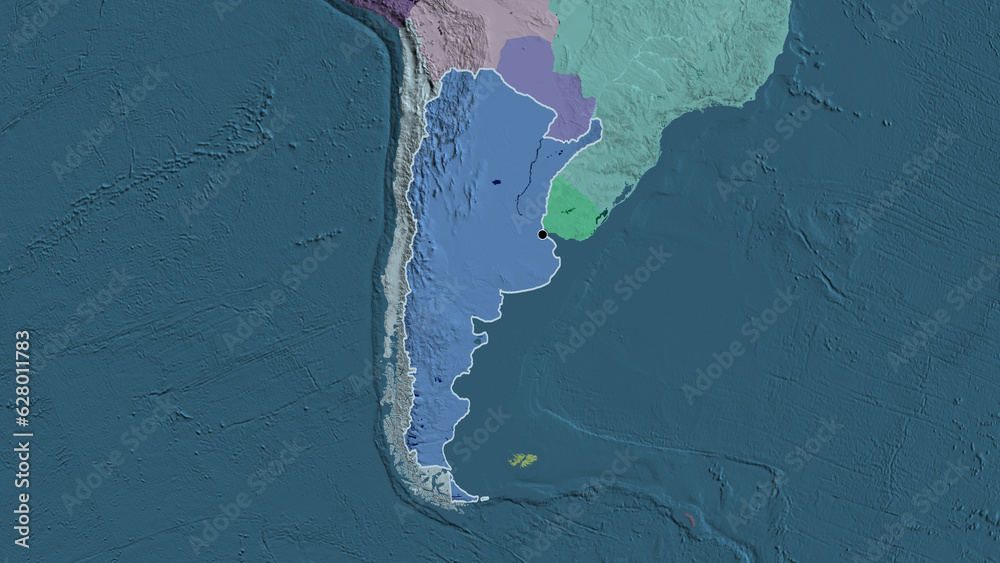 Shape of Argentina. Outlined. Administrative.