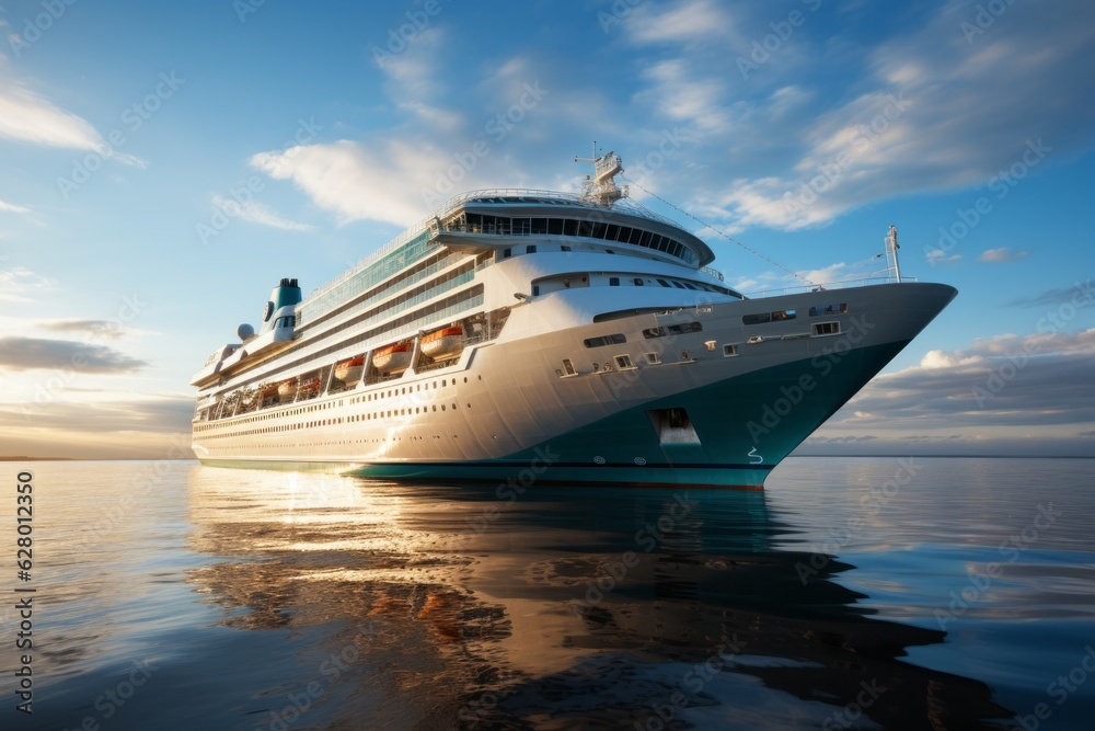 Luxurious Cruise Ship Sailing On Calm Ocean, Generative AI Luxurious Cruise Ship Sailing On Calm Ocean, Generative AI