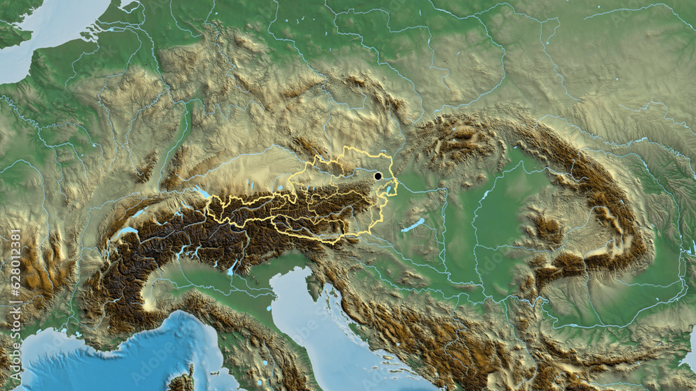 Fototapeta premium Shape of Austria with regional borders. Relief.