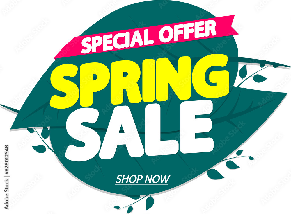 Spring Sale banner, discount tag on transparent background. Promotion sign for shop or online store, PNG 